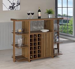 Modern Walnut Bar Unit With Wine Bottle Storage