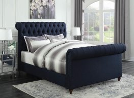 Gresham Navy Blue Upholstered Cal. King Bed