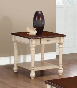 Transitional Dark Brown/Antique White End Table