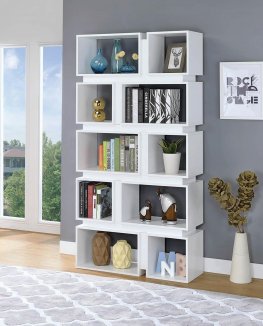 Contemporary White Ten-Shelf Geometric Bookcase