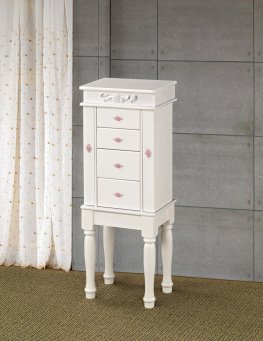 Traditional White Jewelry Armoire with Pink Interior