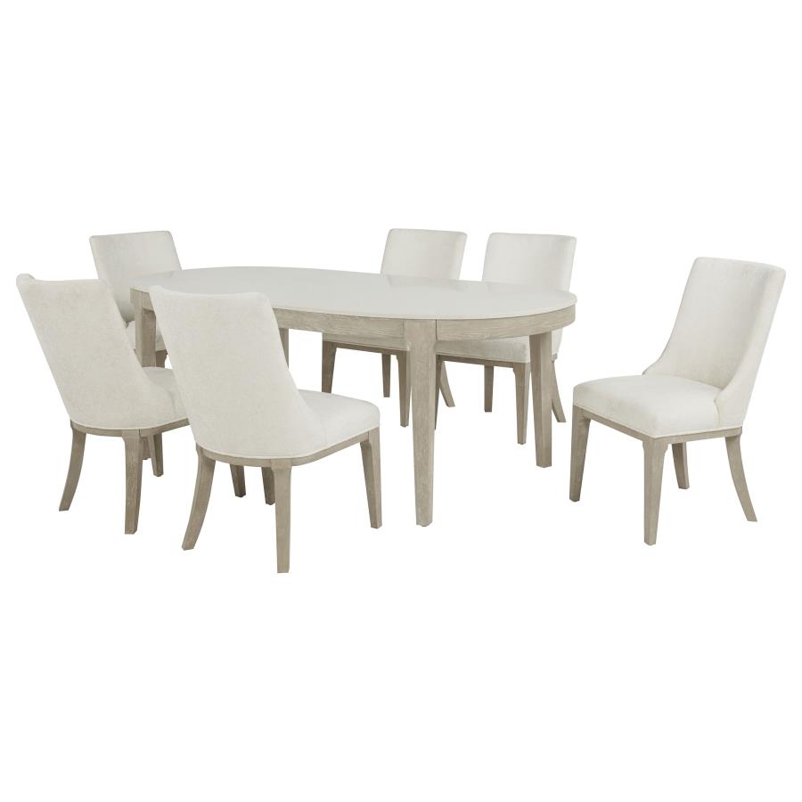 (image for) Lucaire 7-piece 84-inch Dining Set with Arched Chairs Honed Cream