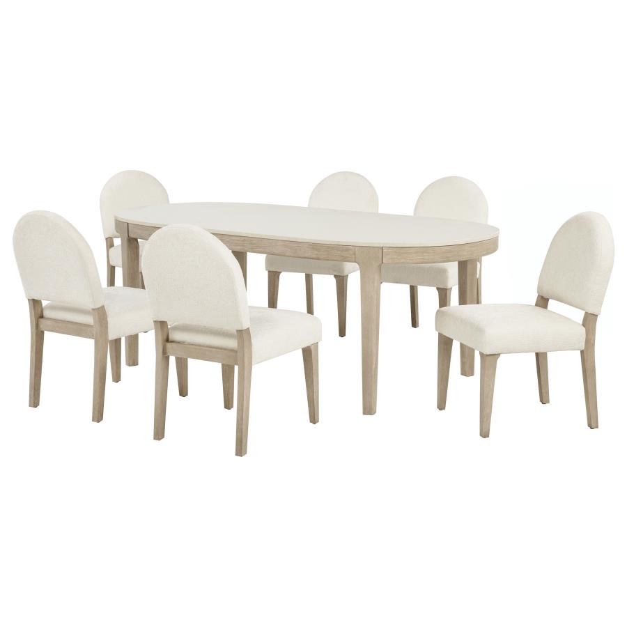(image for) Lucaire 7-piece 84-inch Dining Set with Curved Chairs Honed Cream