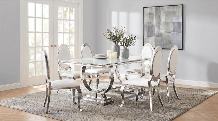(image for) Antoine 7-piece White Tempered Glass Dining Set Cream White Chairs