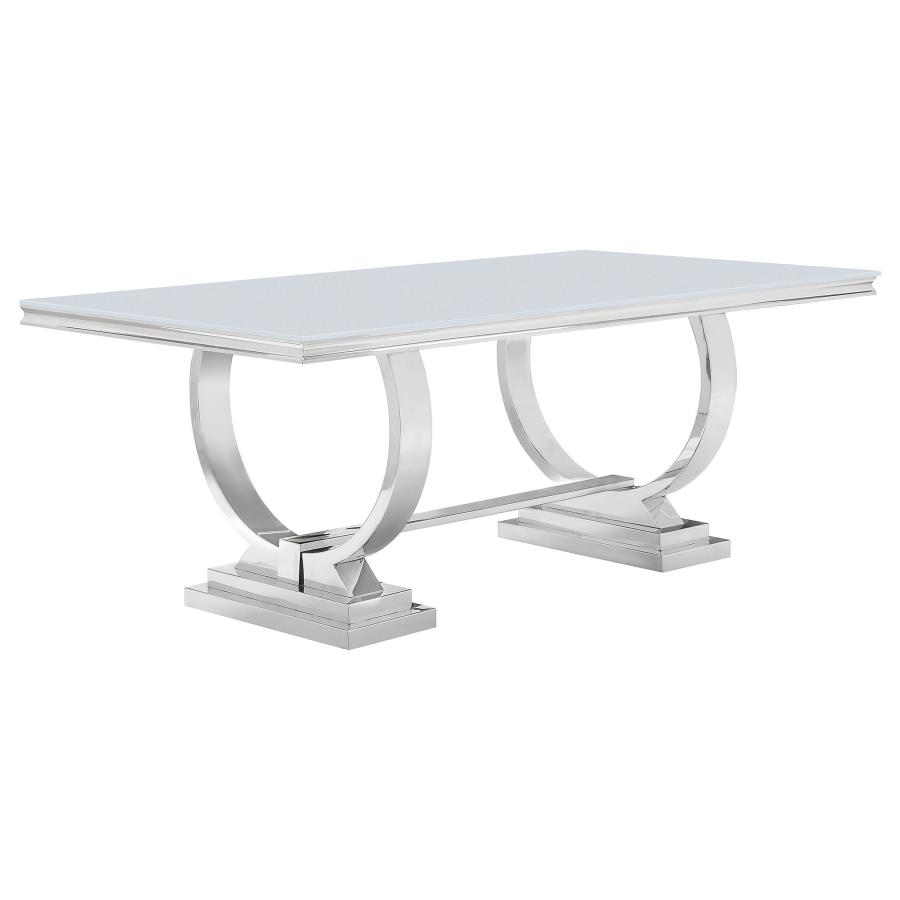 (image for) Antoine Rectangular Tempered Glass Twin Pedestal Dining Table White