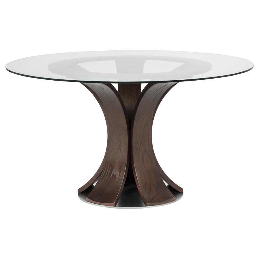(image for) Naser 48-inch Round Glass Top Dining Table Dark Walnut
