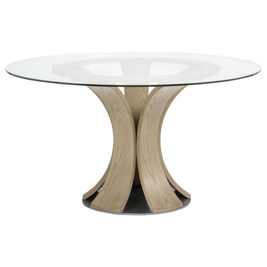 (image for) Naser 48-inch Round Glass Top Dining Table Light Oak