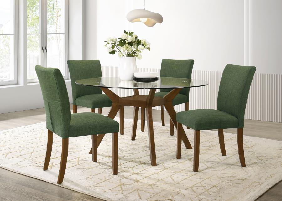 (image for) Paxton 5-Piece Round Glass Top Dining Set with Green Parsons Chairs