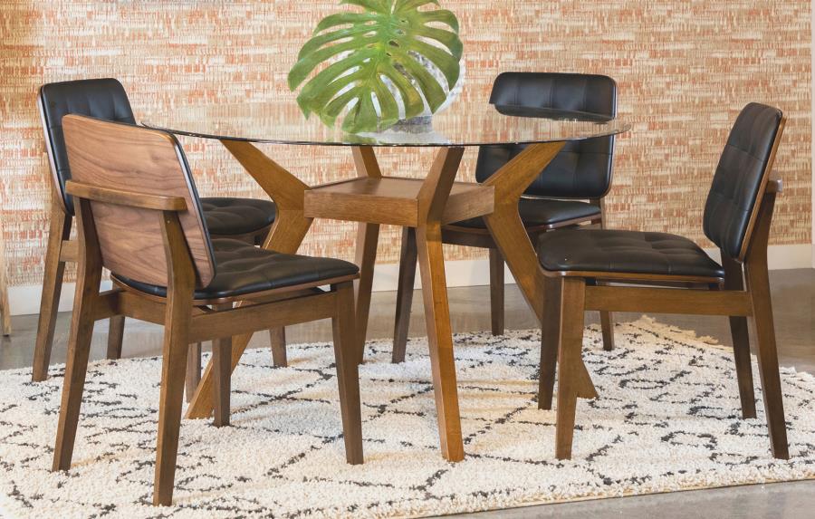 (image for) Paxton 5-piece Round Glass Top Dining Table Set Brown