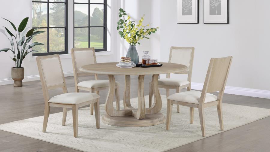 (image for) Trofello 5-Piece Farmhouse Round Pedestal Dining Set White Washed