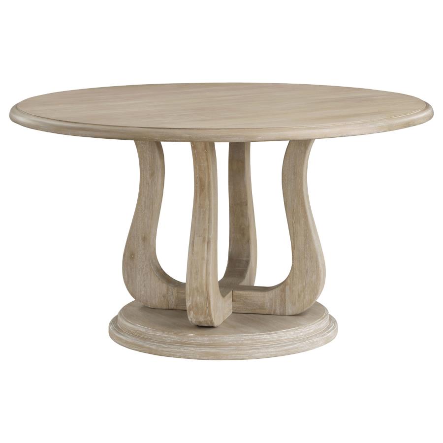 (image for) Trofello 60-inch Round Sculptural Pedestal Dining Table White Washed
