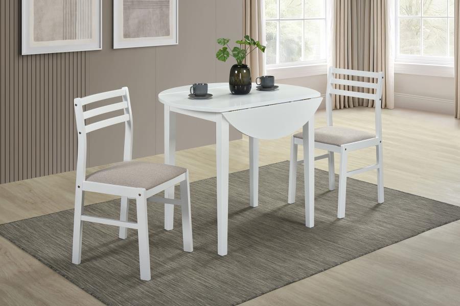 (image for) Bucknell 3-piece Round Drop Leaf Dining Table Set White