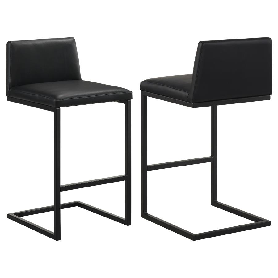 (image for) Vardon Genuine Leather Bar Stool Black (Set of 2)