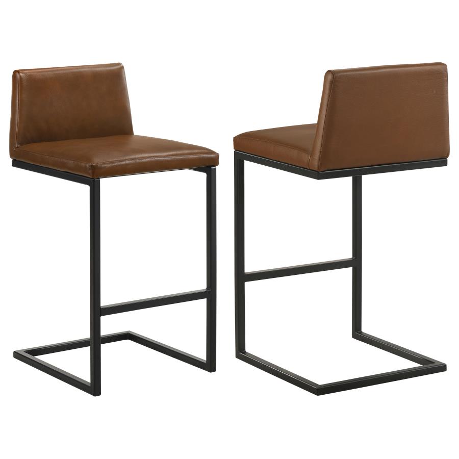(image for) Vardon Genuine Leather Bar Stool Dark Brown (Set of 2)