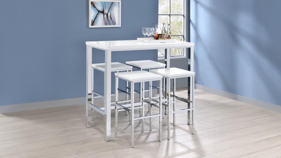 (image for) Natividad 5-piece Pub Height Bar Table Set White High Gloss