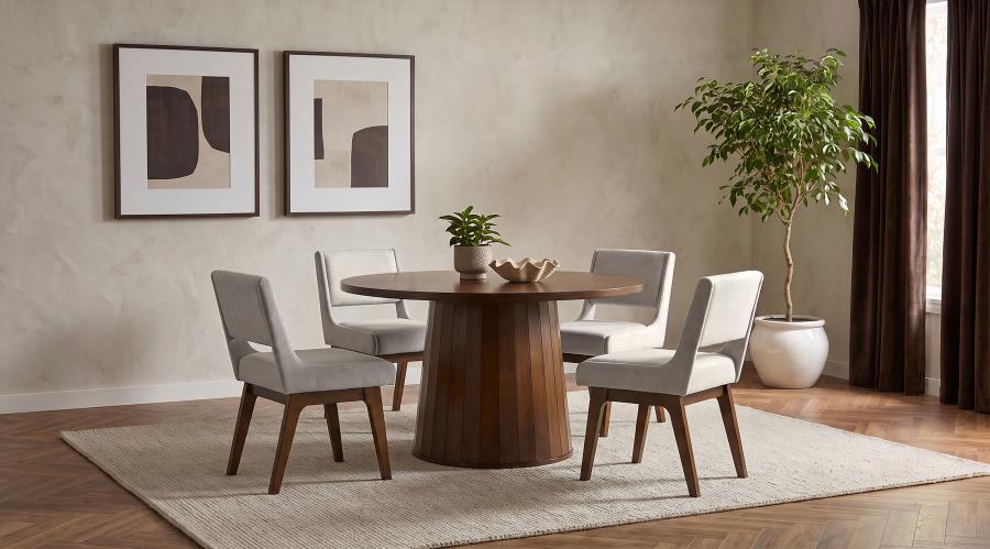 (image for) Galindo 5-piece 52-inch Round Dining Set Light Grey and Walnut