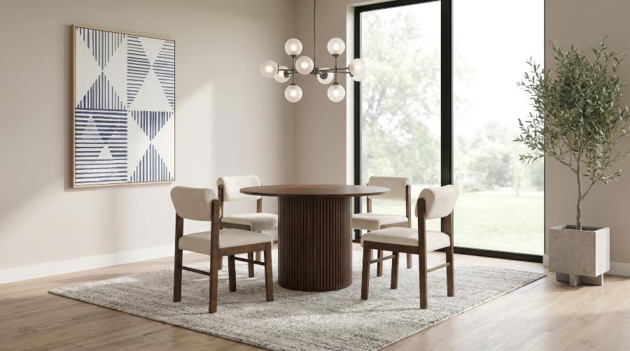 (image for) Hamlyn 5-piece Round Wood Dining Set Cream and Walnut