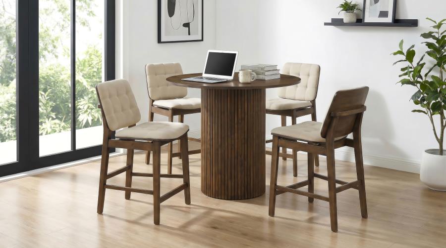 (image for) Hamlyn 5-piece Round Wood Counter Height Dining Set Cream and Walnut