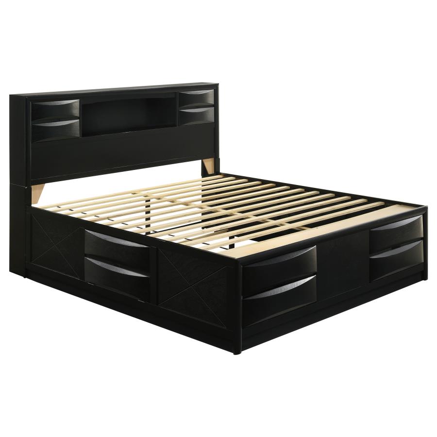 (image for) Briana Wood Eastern King Storage Bookcase Bed Black
