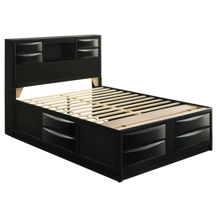 (image for) Briana Wood Queen Storage Bookcase Bed Black