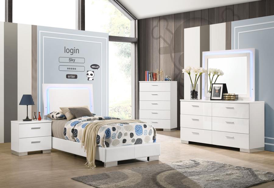 (image for) Felicity 4-piece Twin Bedroom Set White High Gloss