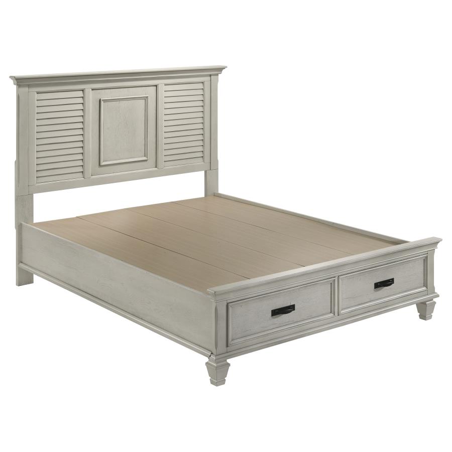 (image for) Franco Wood Queen Storage Panel Bed Distressed White