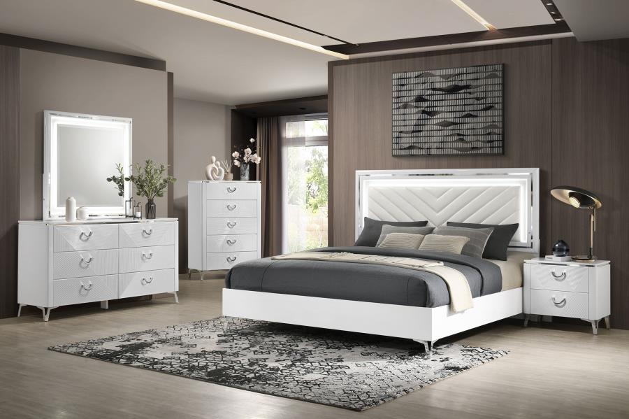 (image for) Cassia 5-piece Eastern King LED Bedroom Set White High Gloss