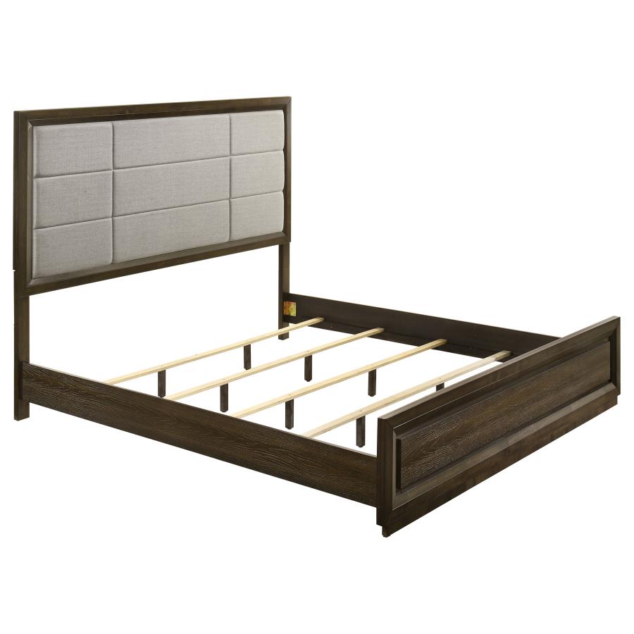 (image for) Atlas 63-inch California King Upholstered Panel Bed Grey and Dark Oak