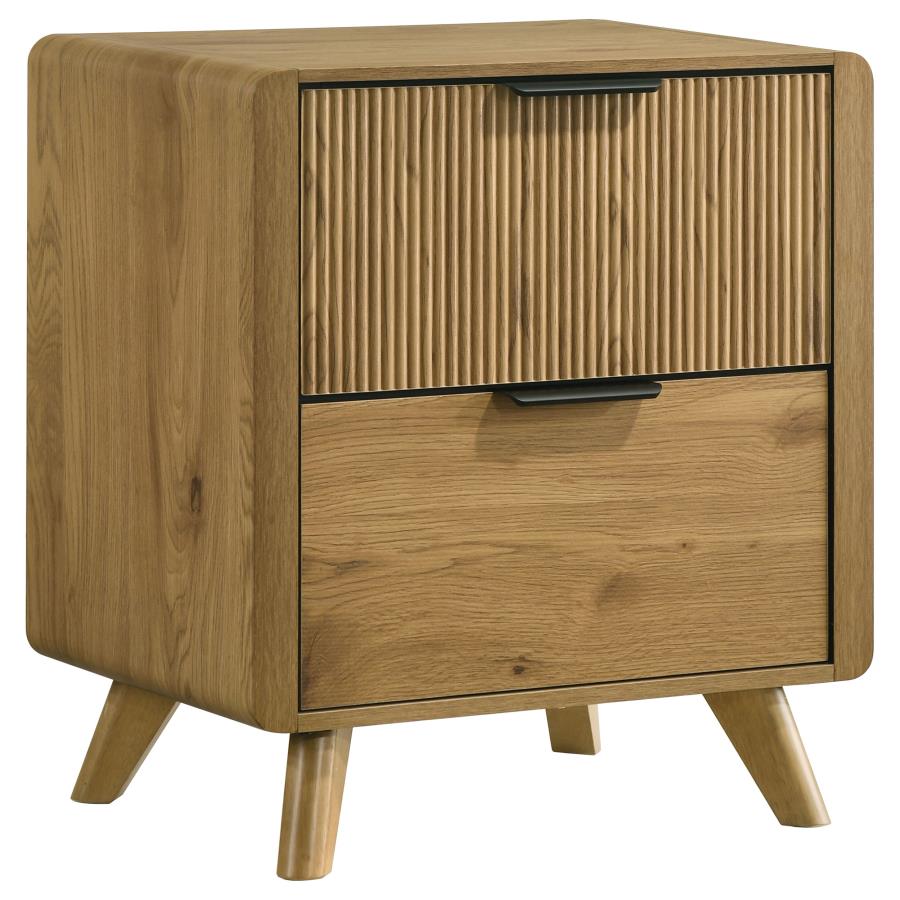 (image for) Bennett Mid-Century 2-Drawer Rubberwood Nightstand Light Oak