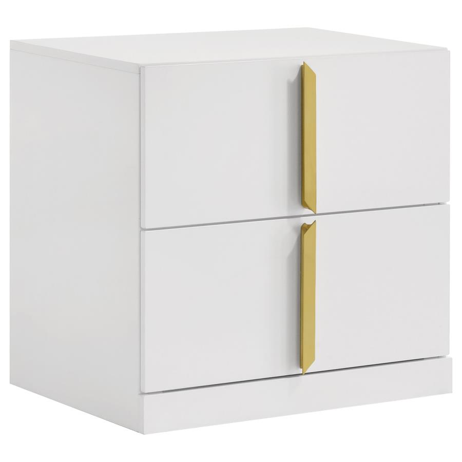 (image for) Ines 2-drawer Nightstand Bedside Table White High Gloss