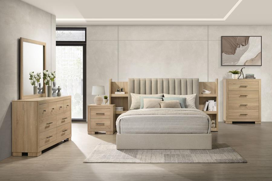 (image for) Arielle 5-Piece Eastern King Upholstered Bedroom Set Light Oak