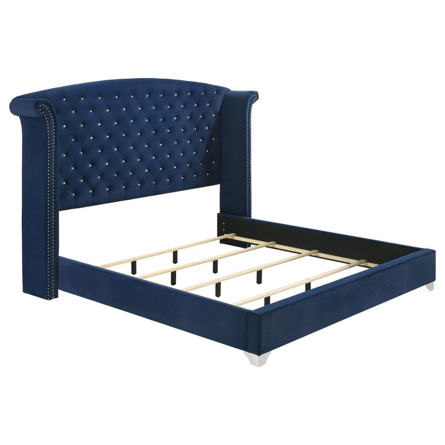 (image for) Melody Upholstered Eastern King Wingback Bed Pacific Blue