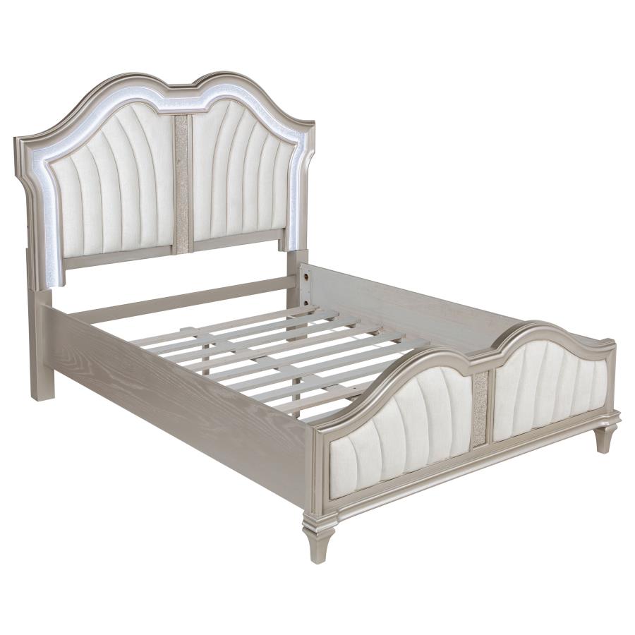 (image for) Evangeline Wood Queen LED Panel Bed Silver Oak