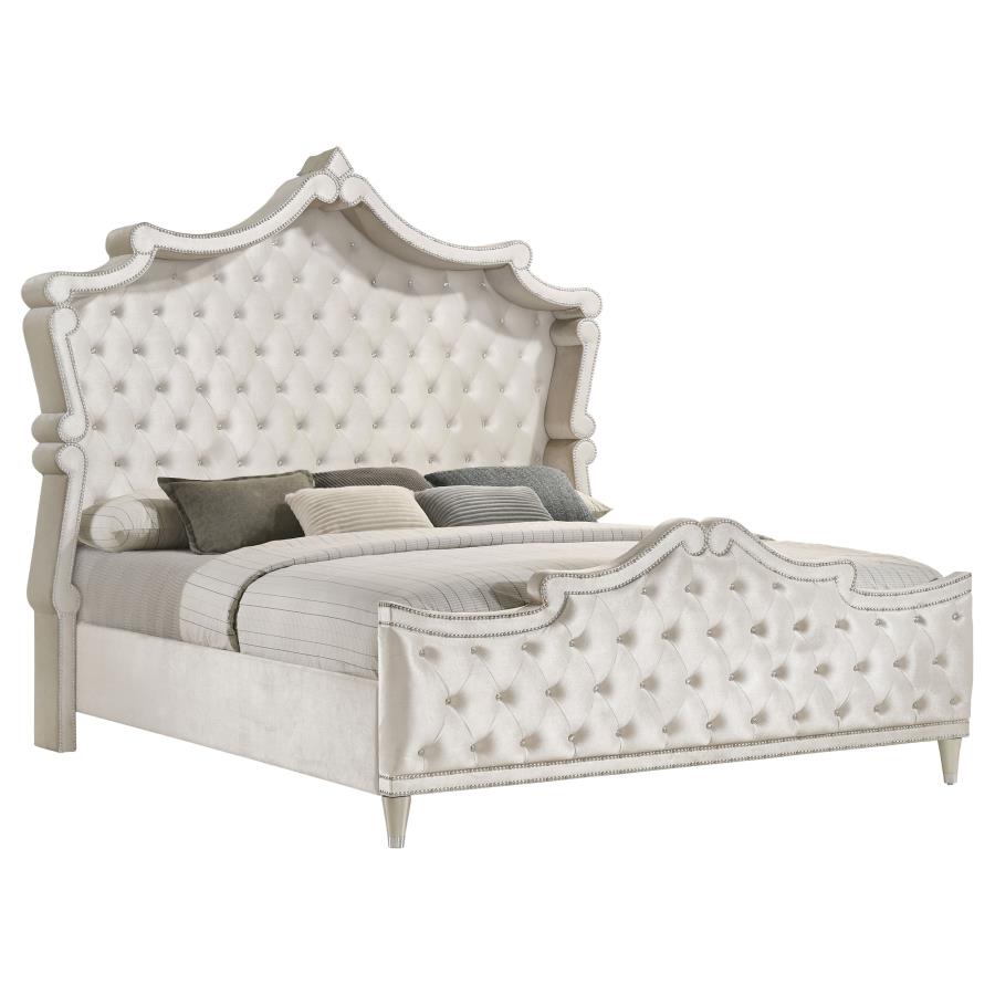 (image for) Antonella Upholstered California King Panel Bed Ivory And Camel