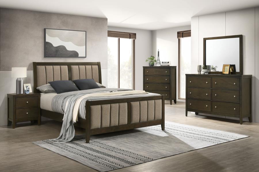 (image for) Wilkes 5-Piece Eastern King Bedroom Set with Upholstered Bed Dark Cocoa