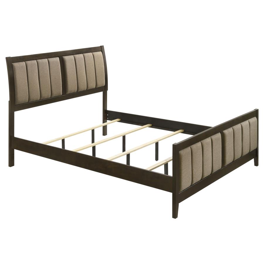 (image for) Wilkes Eastern King Vertical-Channel Upholstered Panel Bed Dark Cocoa