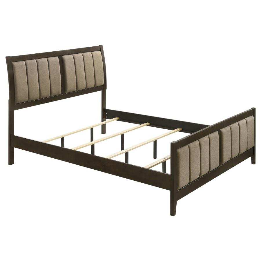 (image for) Wilkes California King Vertical-Channel Upholstered Panel Bed Dark Cocoa