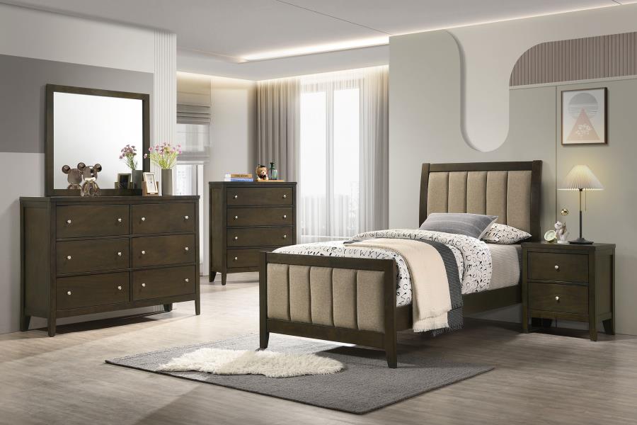 (image for) Wilkes 5-Piece Twin Bedroom Set with Upholstered Bed Dark Cocoa