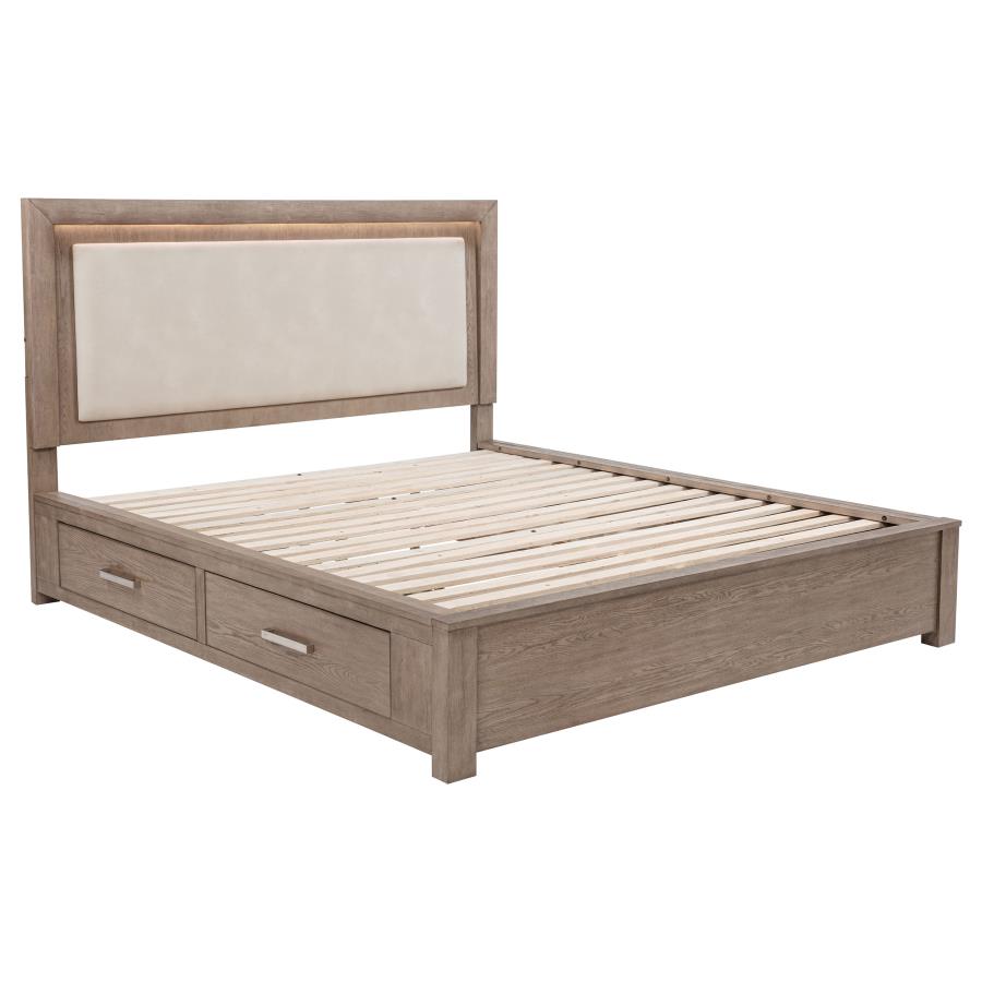 (image for) Kenora 56-inch Eastern King LED Storage Bed Barley Brown