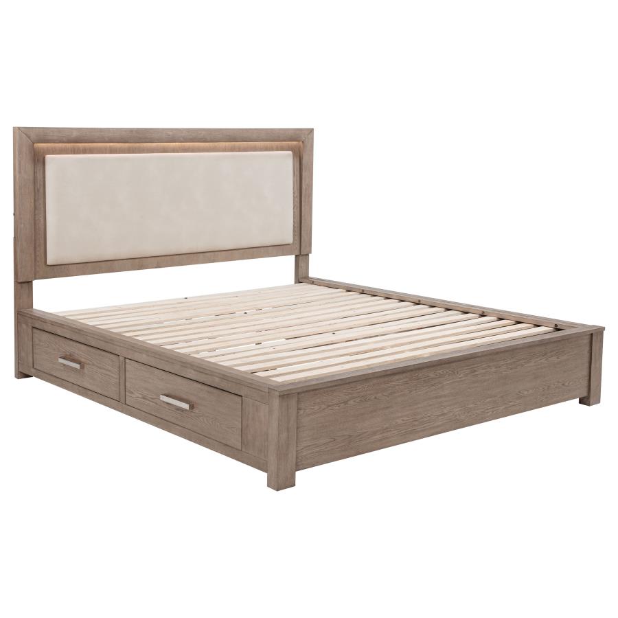(image for) Kenora 56-inch California King LED Storage Bed Barley Brown