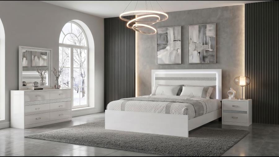(image for) Viana 4-Piece Touch-Control LED Eastern King Bedroom Set White High Gloss