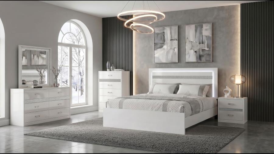 (image for) Viana 5-Piece Touch-Control LED Queen Bedroom Set White High Gloss