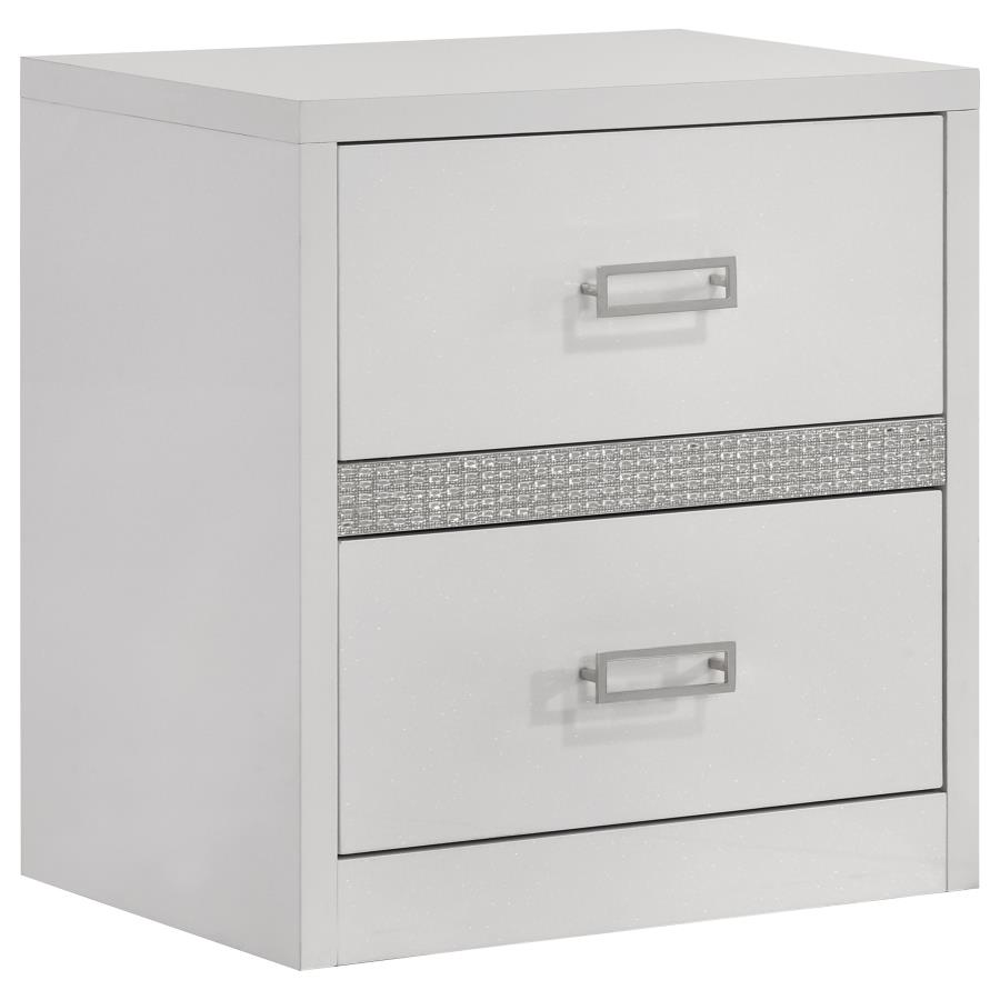 (image for) Viana Contemporary 2-Drawer Nightstand with Chrome Pulls White High Gloss