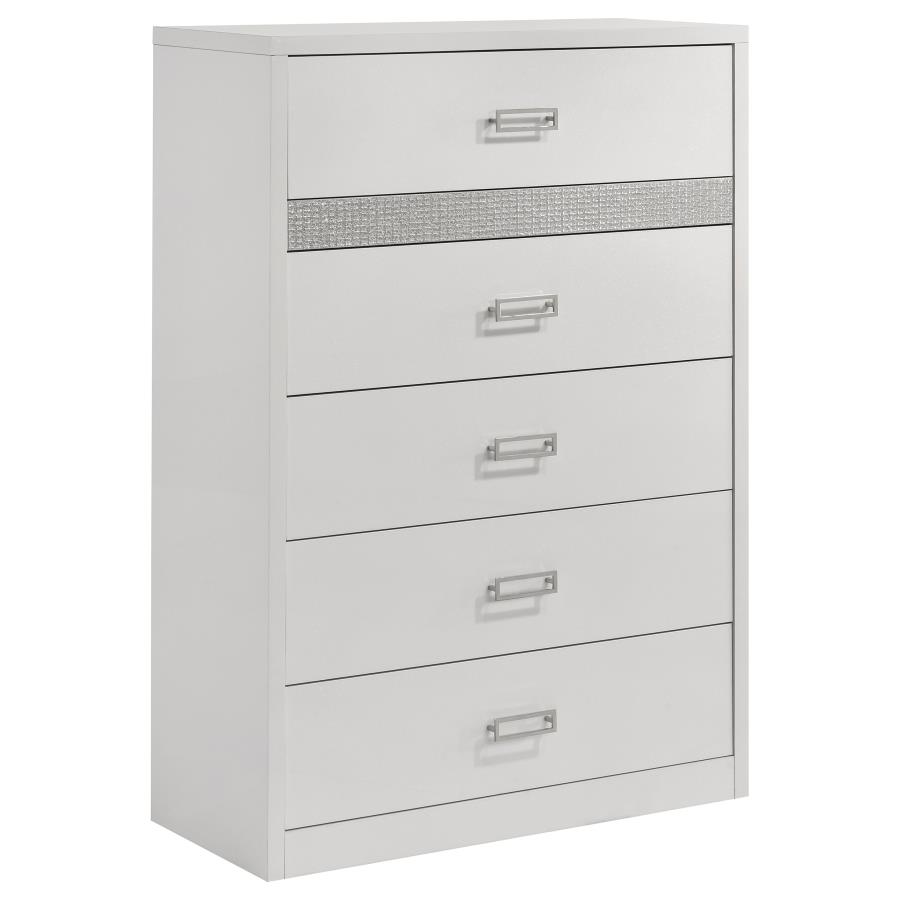 (image for) Viana 5-Drawer Chest of Drawers with Chrome Pulls White High Gloss