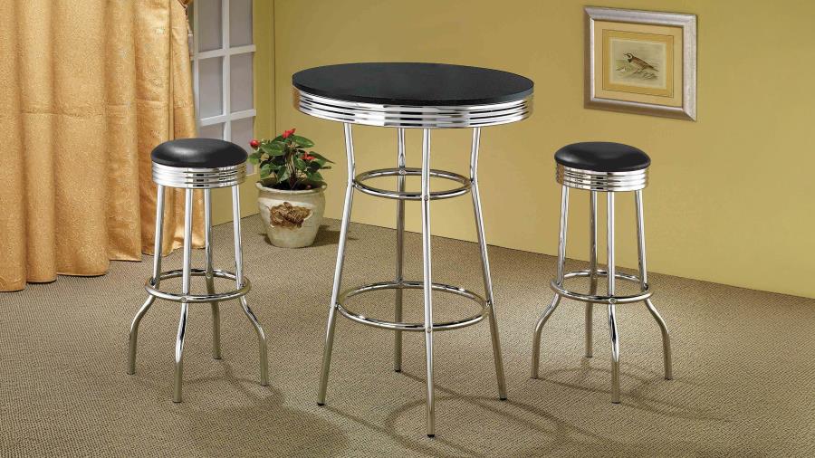 (image for) Retro 3-piece Round 1950s Bistro Pub Bar Table Set Black