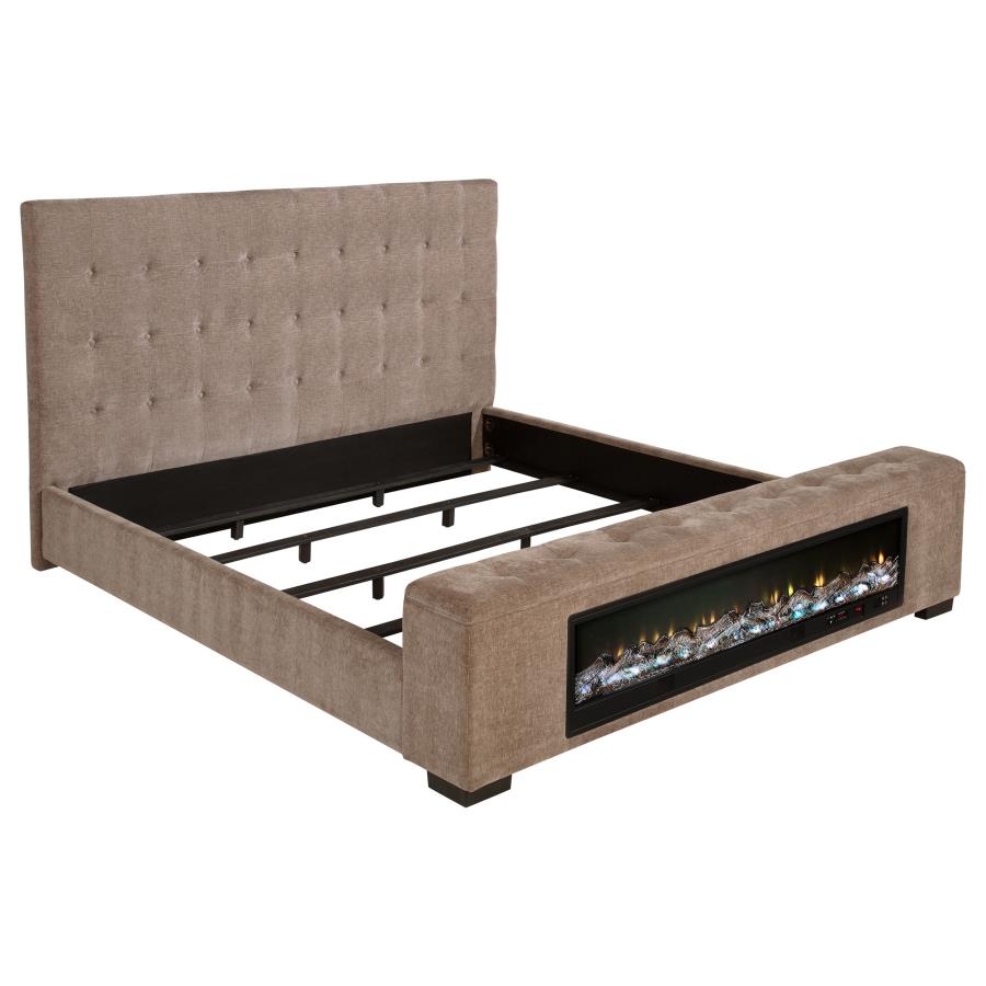 (image for) Senna Upholstered Queen Audio Flame Visualizer Bed Brown