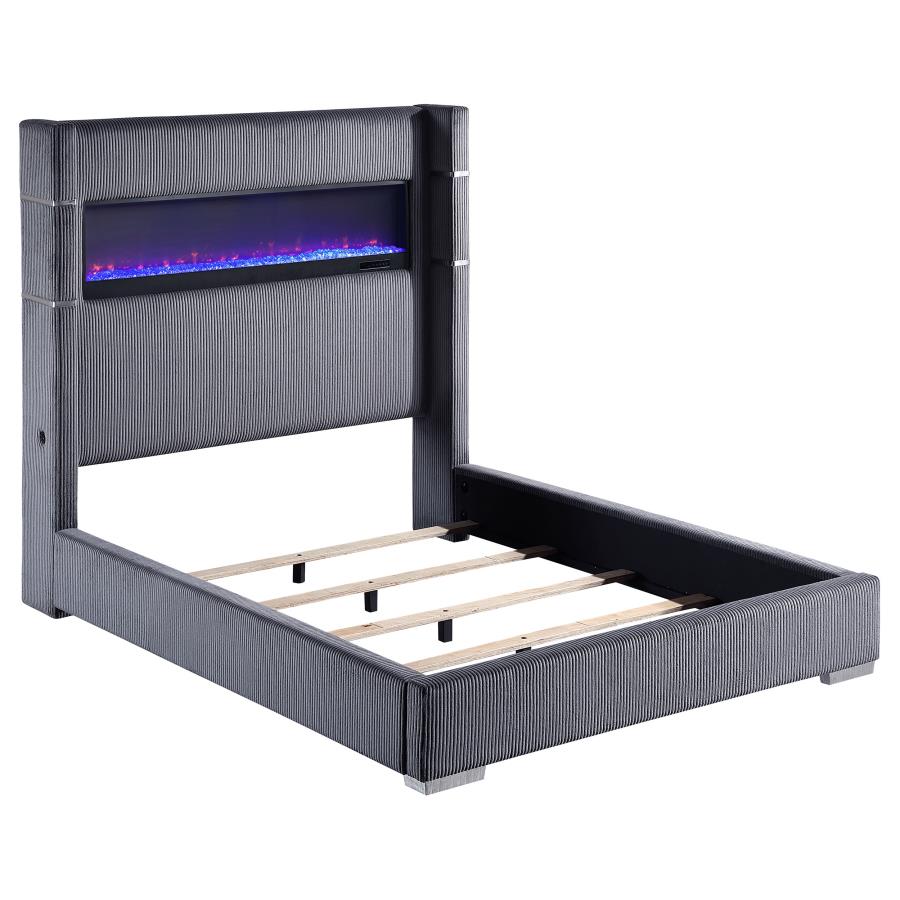 (image for) Tisdall Upholstered Queen Flame Visualizer Bed Grey