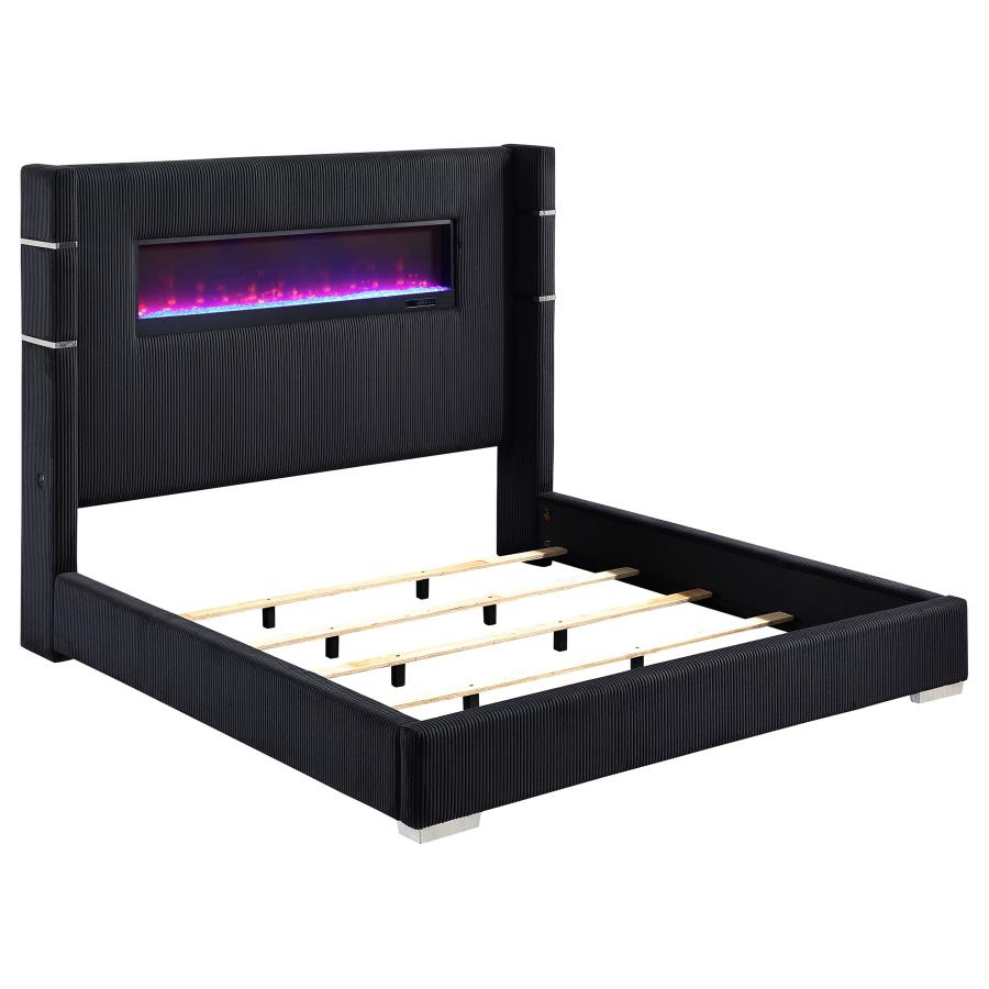 (image for) Tisdall Upholstered Eastern King Flame Visualizer Bed Black