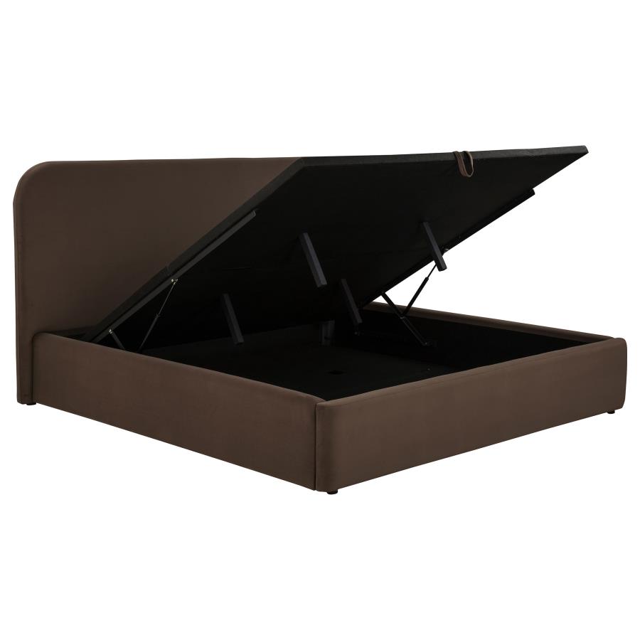 (image for) Anders Upholstered Eastern King Storage Lift Platform Bed Chocolate