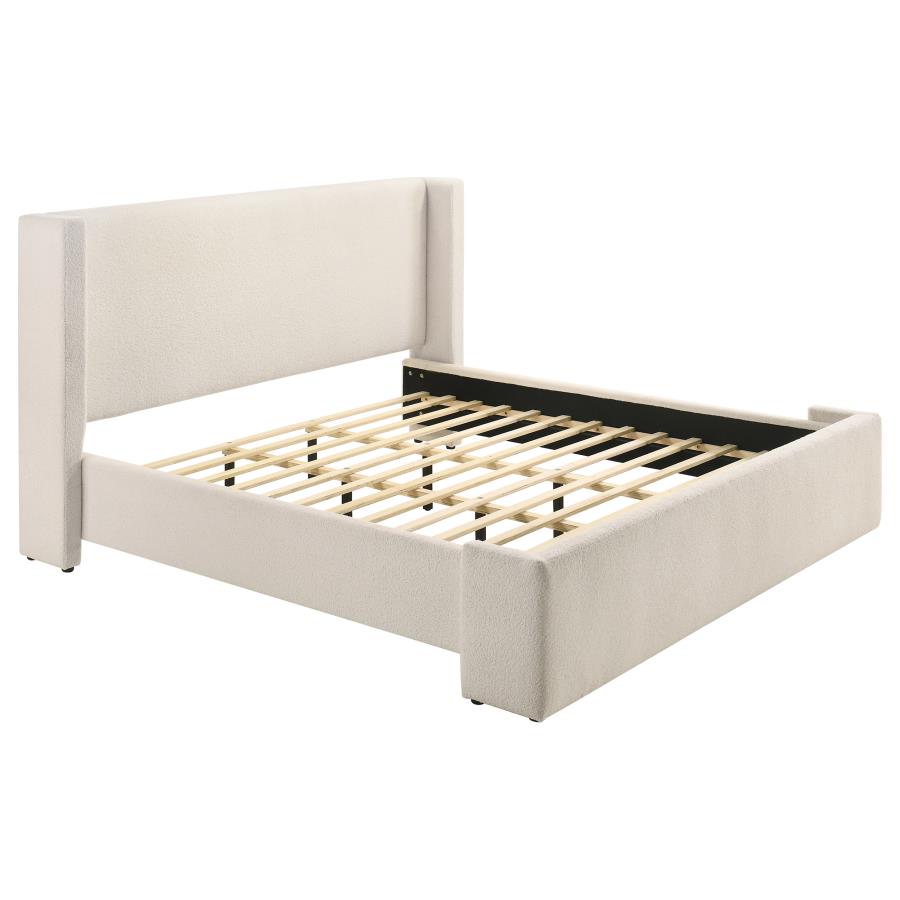 (image for) Alamosa Eastern King Boucle Upholstered Wingback Platform Bed White